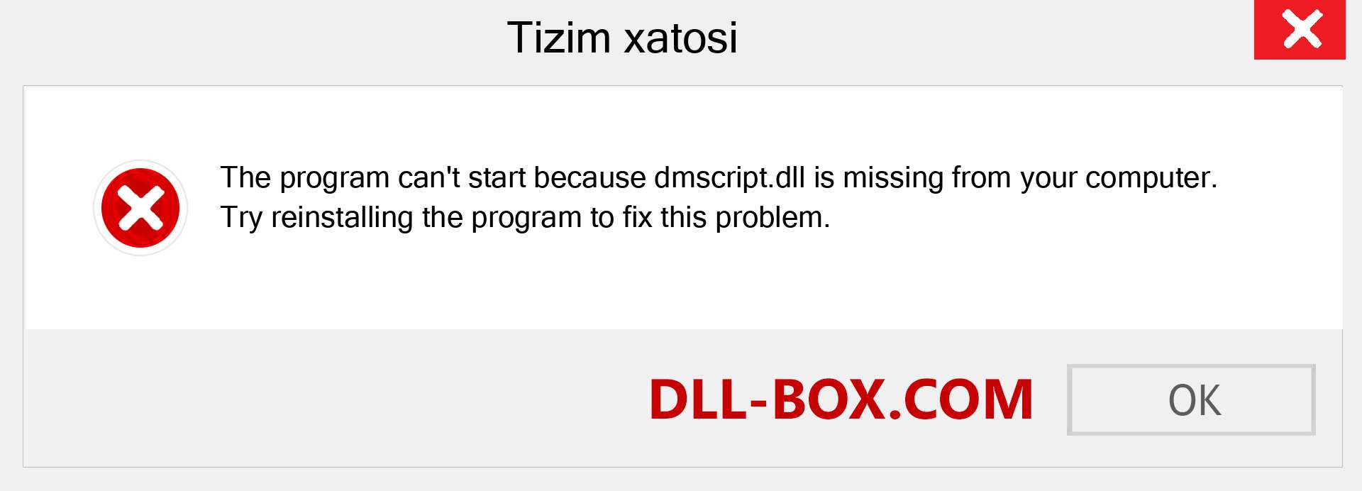 dmscript.dll fayli yo'qolganmi?. Windows 7, 8, 10 uchun yuklab olish - Windowsda dmscript dll etishmayotgan xatoni tuzating, rasmlar, rasmlar